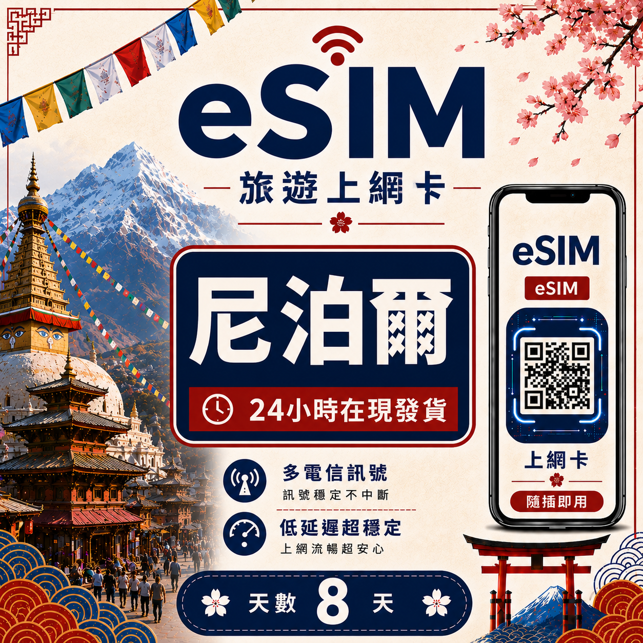 【尼泊爾 eSIM卡】不降速 吃到飽 3分鐘自動發貨
