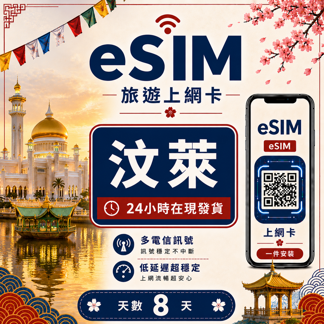 【汶萊 eSIM卡】不降速 吃到飽 3分鐘自動發貨