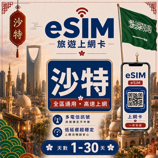 【沙特 eSIM卡】不降速 吃到飽 3分鐘自動發貨
