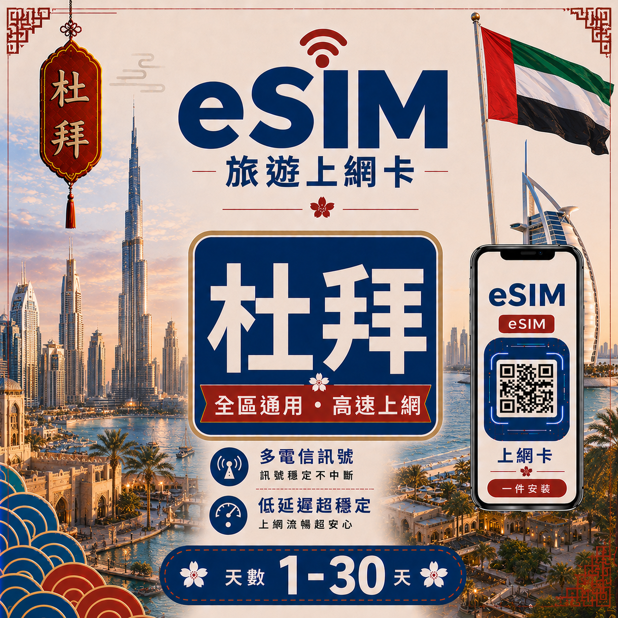 【杜拜 eSIM卡】不降速 吃到飽 3分鐘自動發貨