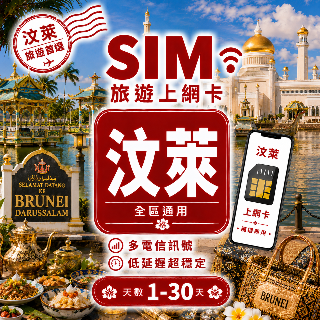 【汶萊 SIM卡】不降速 吃到飽