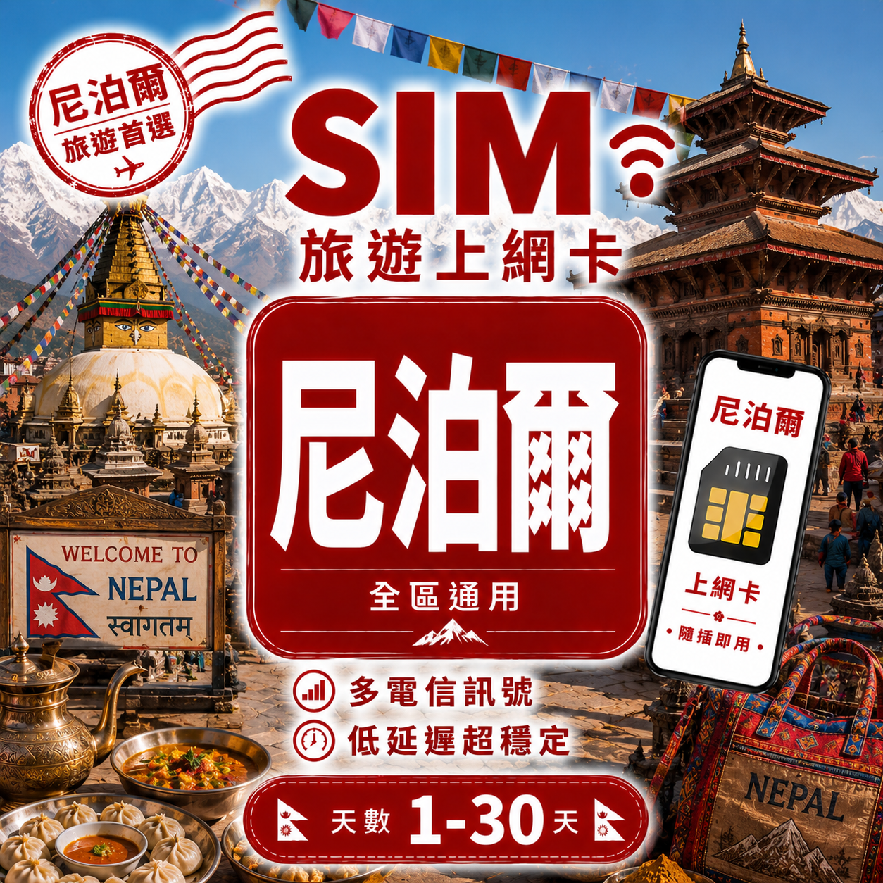 【尼泊爾 SIM卡】不降速 吃到飽