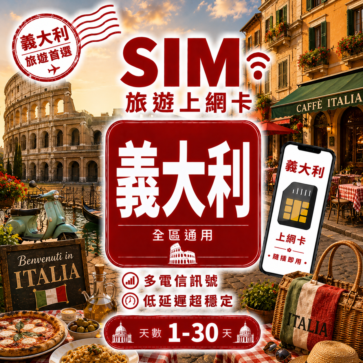 【義大利 SIM卡】不降速 吃到飽