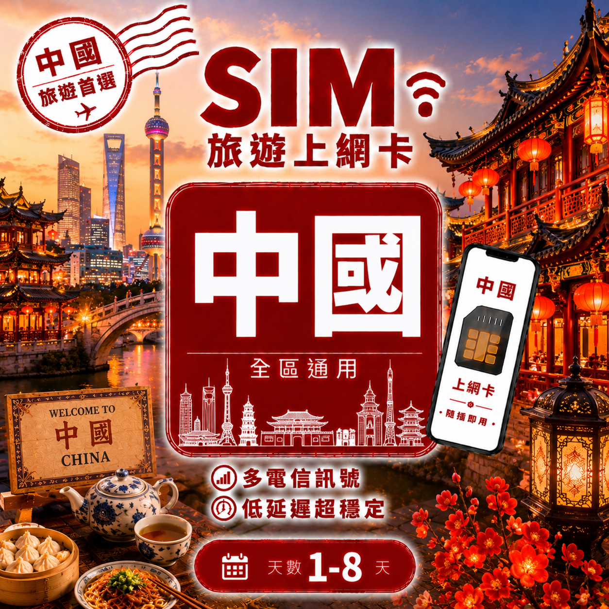 【純中國 SIM卡】不降速 吃到飽