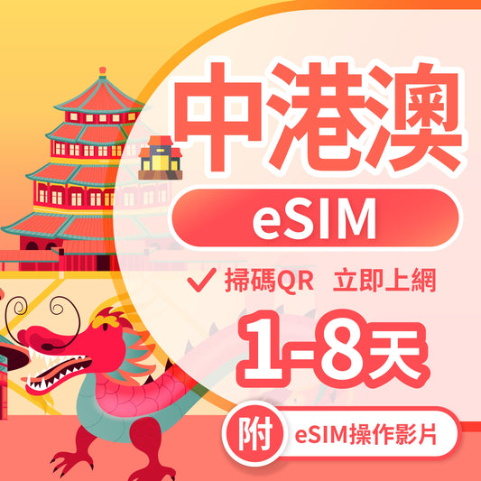 【中港澳 eSIM卡】不降速 吃到飽 3分鐘自動發貨 免翻牆