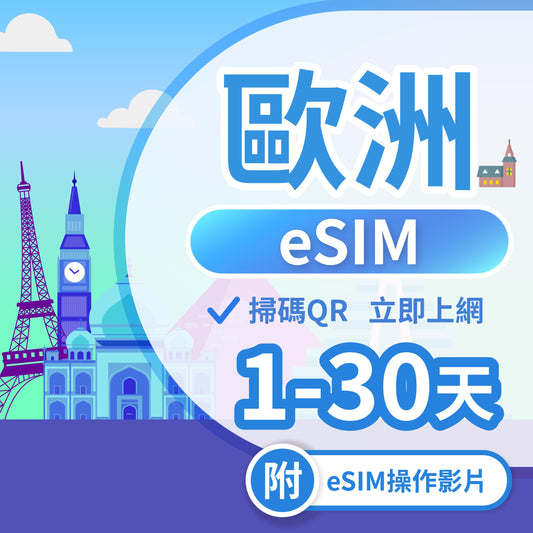 【歐洲 eSIM卡】 不降速 吃到飽 3分鐘自動發貨