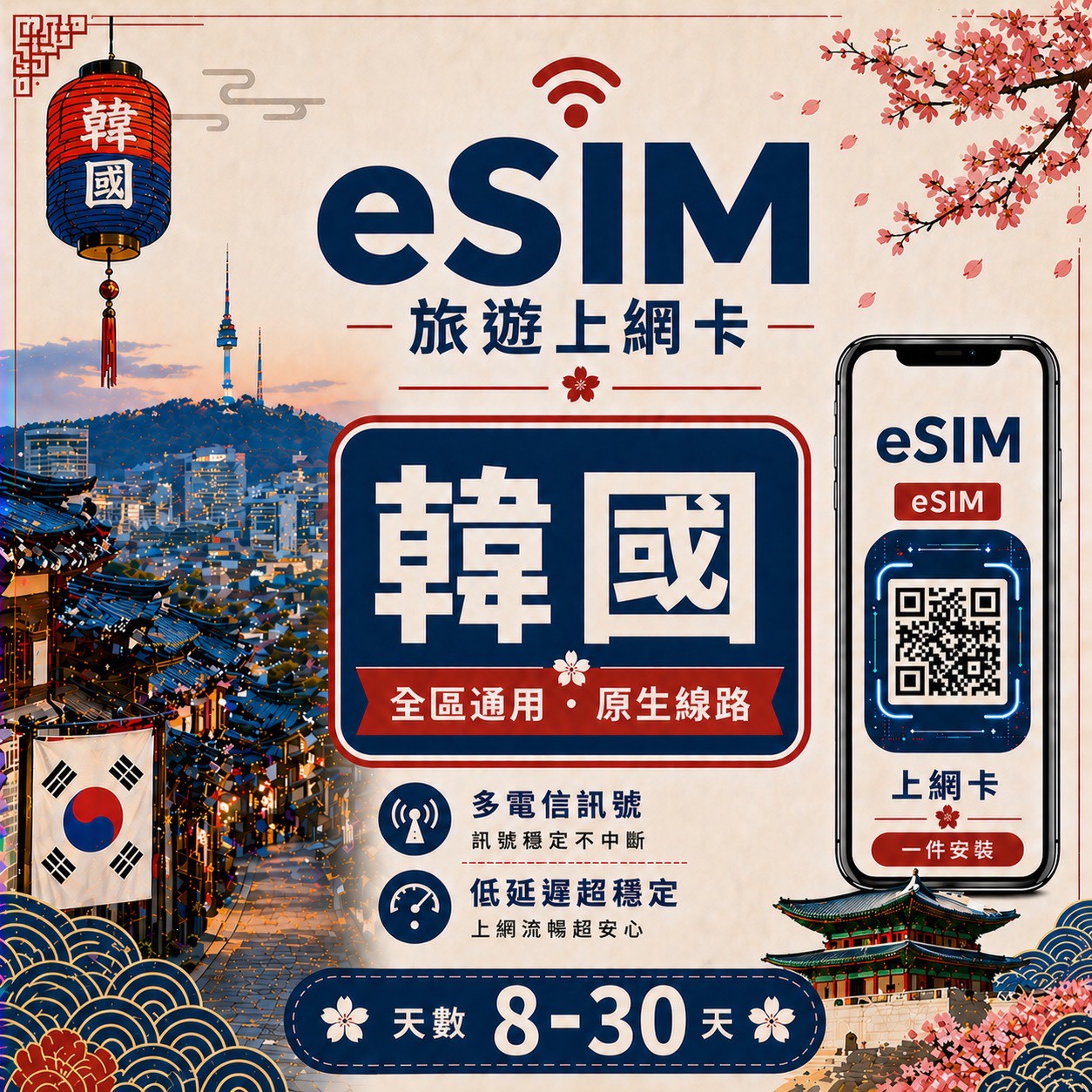 【韓國 eSIM卡】不降速 吃到飽 3分鐘自動發貨