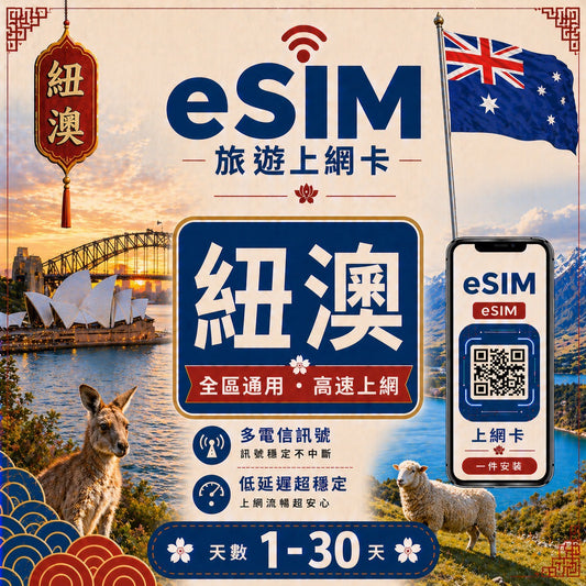 【澳紐 eSIM卡】不降速 吃到飽 3分鐘自動發貨