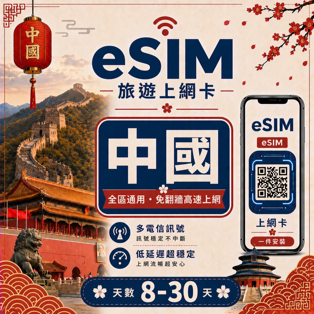 【中國 eSIM卡】不降速 吃到飽 3分鐘自動發貨 免翻牆