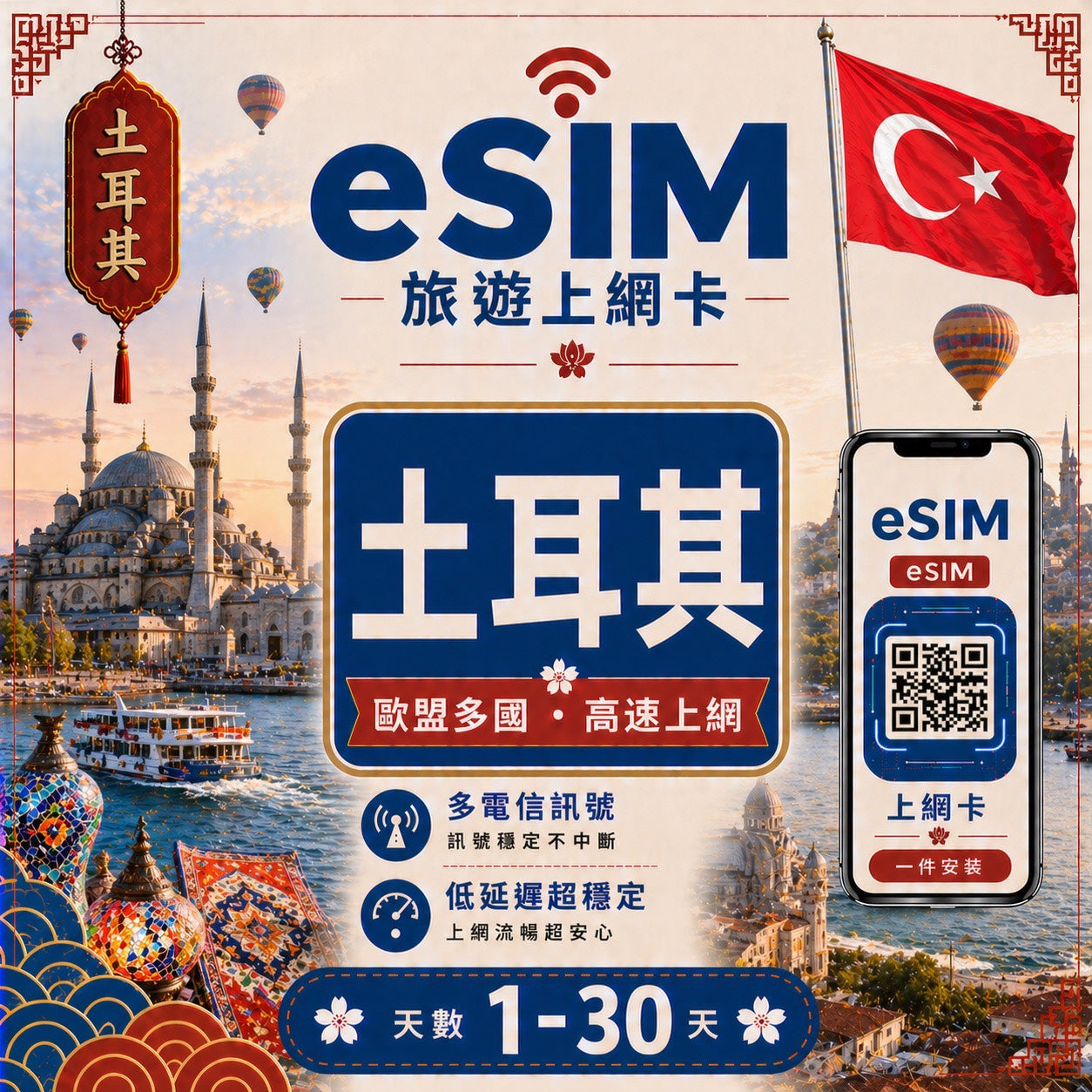 【土耳其 eSIM卡】 不降速 吃到飽 3分鐘自動發貨